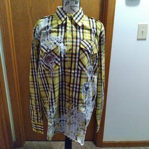 NWOT Raw Blue Royal Division Graphic Button Down